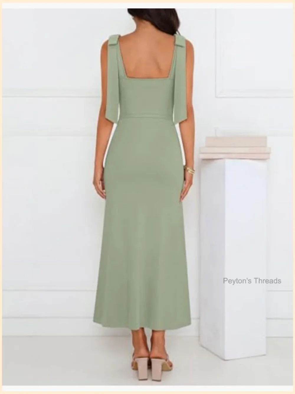 Sleeveless Square Neck Bow Straps Midi Sweater Dress for Wedding Guest Vacation - Picture 5 of 7